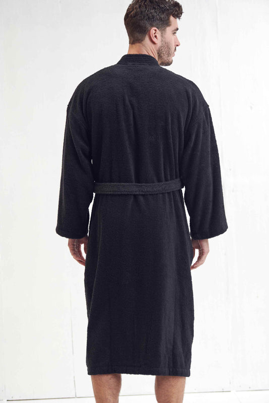 Men's Terry Cloth Bathrobe, Kimono Style, Luxury & Comfortable Terry Cotton Robe , (Black)