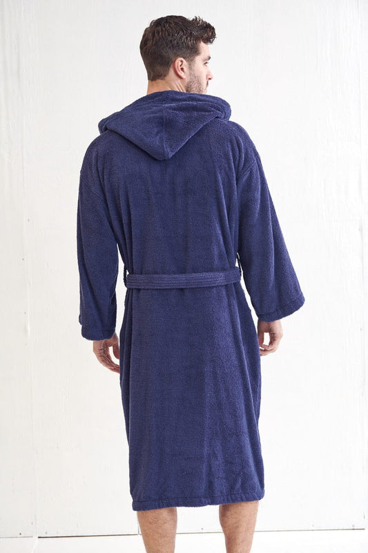 Men's Terry Cloth Hooded Bathrobe, Luxury Soft Terry Cotton & Comfort, (Navy)