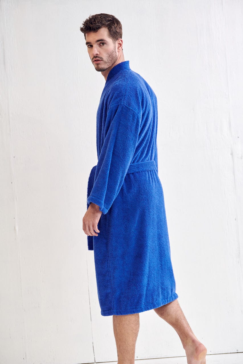 Men's Terry Cloth Bathrobe, Kimono Style cotton Robe, Luxury & Comfortable, (Royal Blue)