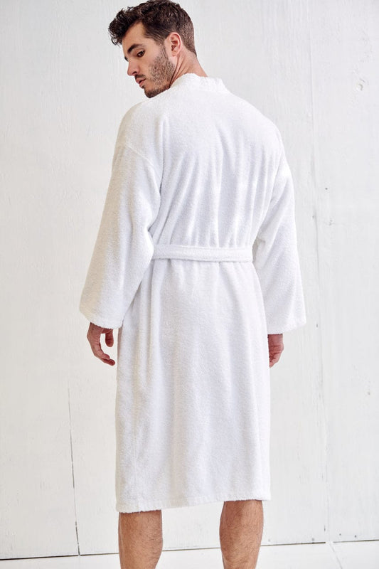 Men's Terry Cloth Bathrobe, Kimono Style, Luxury Terry Cotton & Comfortable, (White)