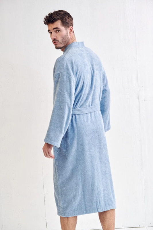 Men's Terry Cloth Bathrobe, Kimono Style, Luxury Terry Cotton & Comfortable, (Light Blue)