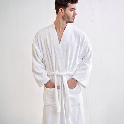 Men's Terry Cloth Bathrobe, Kimono Style, Luxury Terry Cotton & Comfortable, (White)