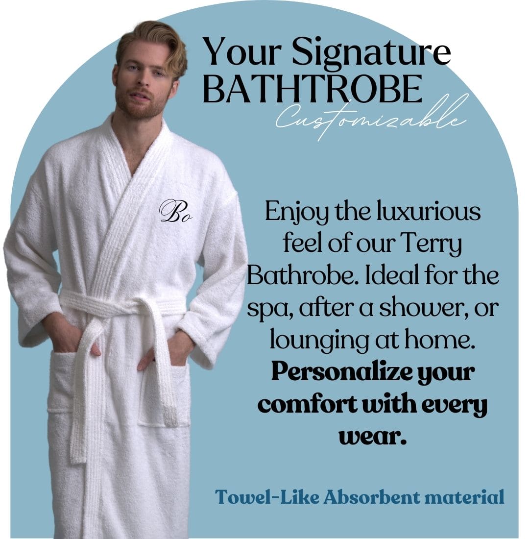 Men's Terry Cloth Bathrobe, Kimono Style, Luxury Terry Cotton & Comfortable, (White)