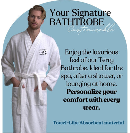 Men's Terry Cloth Bathrobe, Kimono Style, Luxury Terry Cotton & Comfortable, (White)