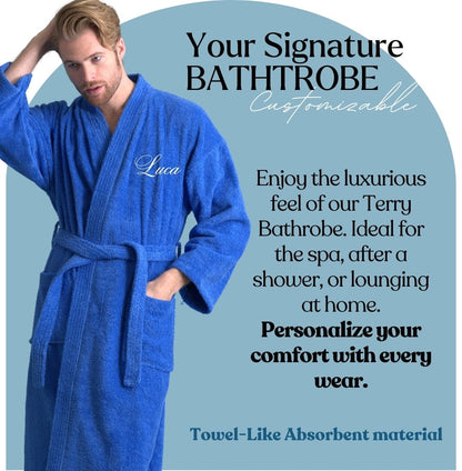 Men's Terry Cloth Bathrobe, Kimono Style cotton Robe, Luxury & Comfortable, (Royal Blue)