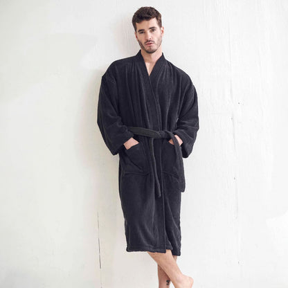 Men's Terry Cloth Bathrobe, Kimono Style, Luxury & Comfortable Terry Cotton Robe , (Black)