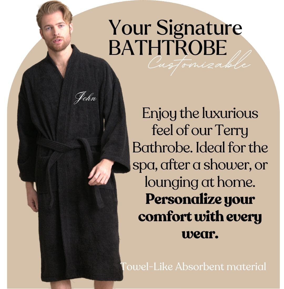 Men's Terry Cloth Bathrobe, Kimono Style, Luxury & Comfortable Terry Cotton Robe , (Black)