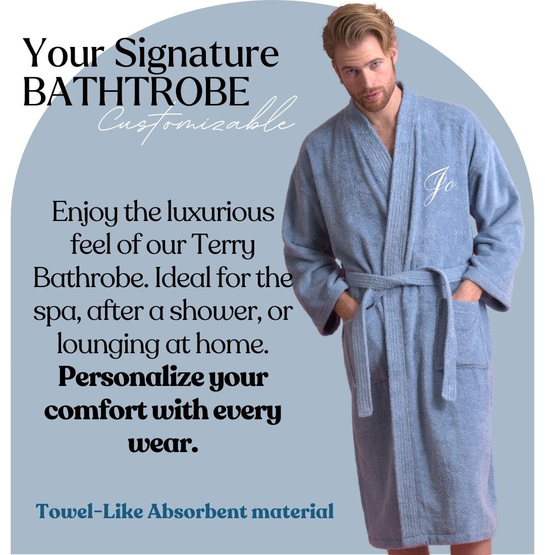 Men's Terry Cloth Bathrobe, Kimono Style, Luxury Terry Cotton & Comfortable, (Light Blue)
