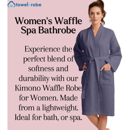 Women's Long Cotton Waffle Bathrobe, Kimono Style, Comfortable & Absorbent (ANT)
