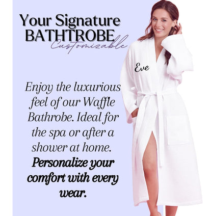 Premium Women's Long Waffle Cotton Bathrobe, Kimono Style, Luxury Robe Poly blend (White)
