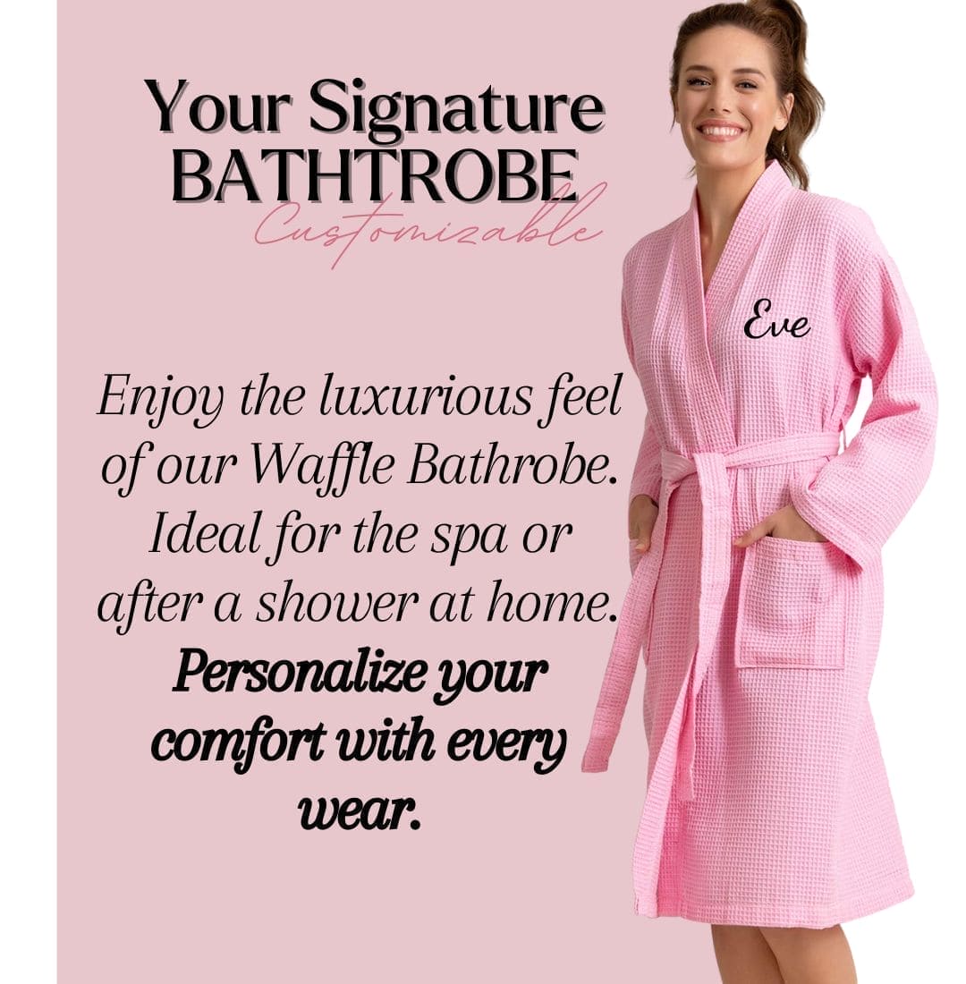 Premium Women's Long Waffle Bathrobe, Kimono Style, Luxury Cotton Robe Poly blend (Pink)