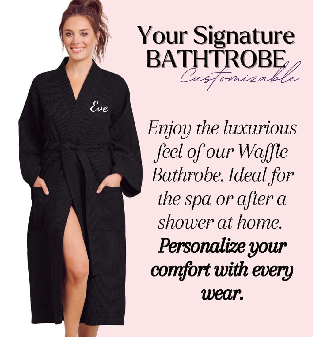 Premium Women's Long Waffle Cotton Bathrobe, Kimono Style, Comfort & Softness (Black)
