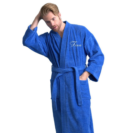 Men's Terry Cloth Bathrobe, Kimono Style cotton Robe, Luxury & Comfortable, (Royal Blue)