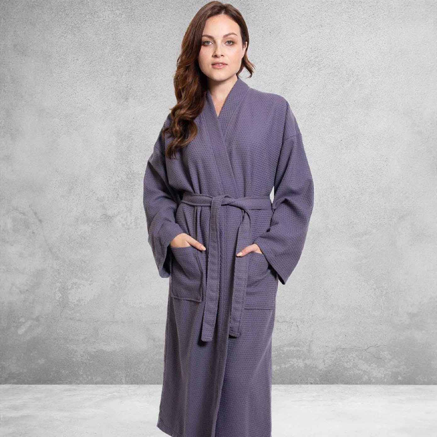 Women's Long Cotton Waffle Bathrobe, Kimono Style, Comfortable & Absorbent (ANT)