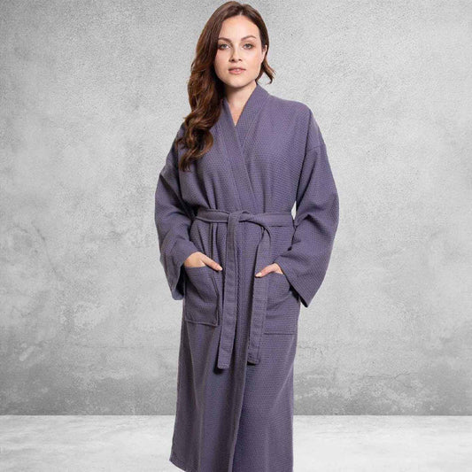 Women's Long Cotton Waffle Bathrobe, Kimono Style, Comfortable & Absorbent (ANT)