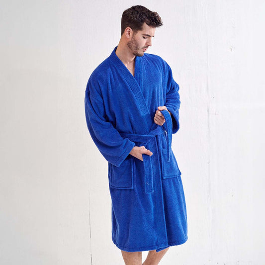 Men's Terry Cloth Bathrobe, Kimono Style cotton Robe, Luxury & Comfortable, (Royal Blue)