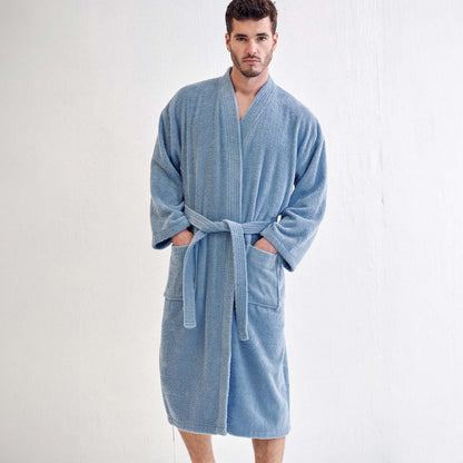 Men's Terry Cloth Bathrobe, Kimono Style, Luxury Terry Cotton & Comfortable, (Light Blue)