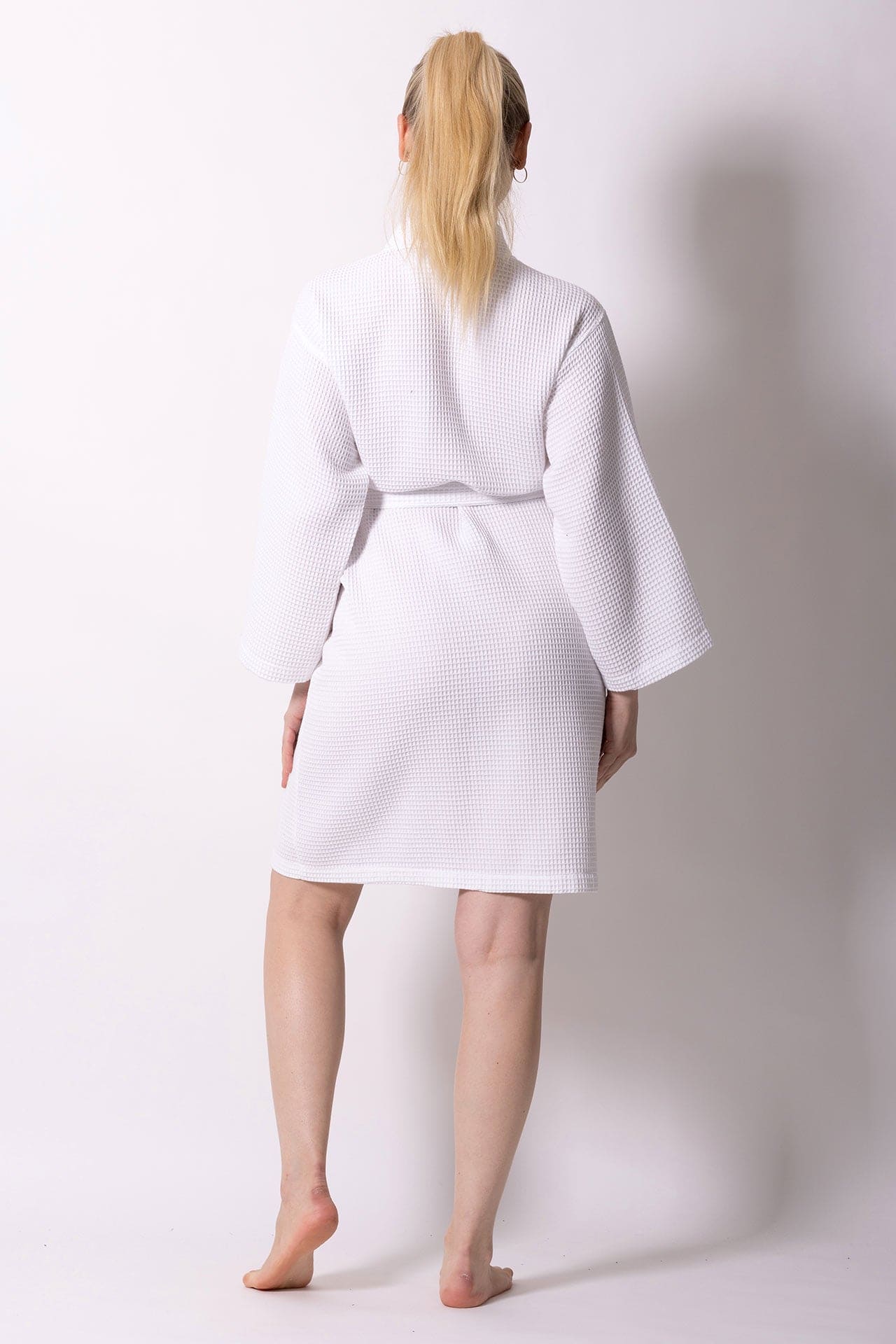 Women's Waffle Kimono Cotton Bathrobe, Stylish Knee Length Robe & Comfort, (White)