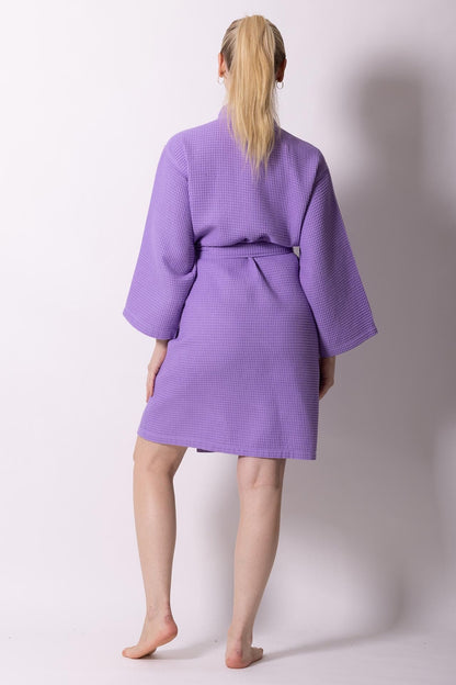 Women's Waffle Kimono Bathrobe, Stylish Knee Length Robe, Luxury Cotton & Comfort, (Lavender)