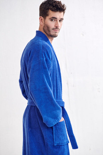 Men's Terry Cloth Bathrobe, Kimono Style cotton Robe, Luxury & Comfortable, (Royal Blue)