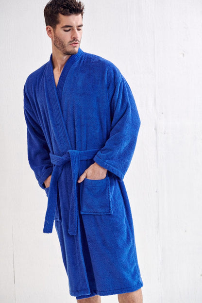 Men's Terry Cloth Bathrobe, Kimono Style cotton Robe, Luxury & Comfortable, (Royal Blue)