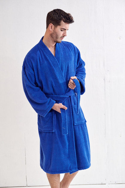 Men's Terry Cloth Bathrobe, Kimono Style cotton Robe, Luxury & Comfortable, (Royal Blue)