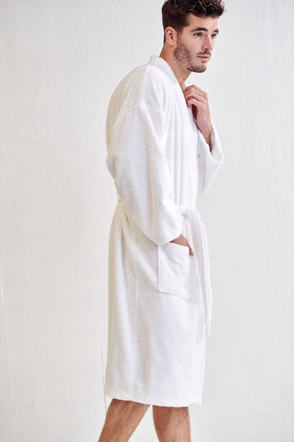 Men's Terry Cloth Bathrobe, Kimono Style, Luxury Terry Cotton & Comfortable, (White)