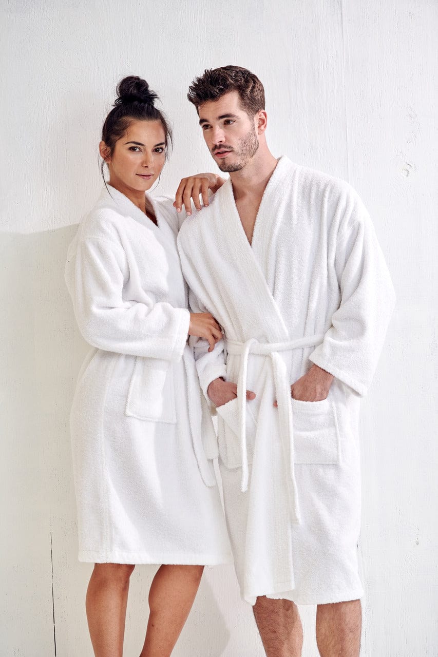 Men's Terry Cloth Bathrobe, Kimono Style, Luxury Terry Cotton & Comfortable, (White)