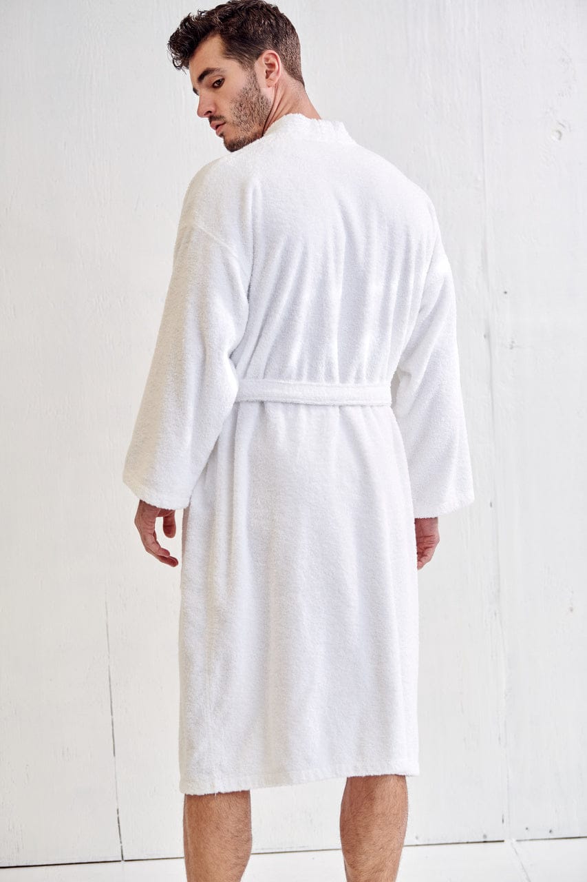 Men's Terry Cloth Bathrobe, Kimono Style, Luxury Terry Cotton & Comfortable, (White)