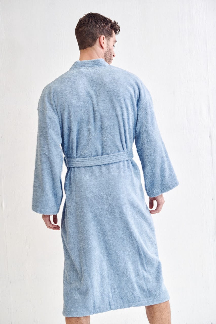 Men's Terry Cloth Bathrobe, Kimono Style, Luxury Terry Cotton & Comfortable, (Light Blue)