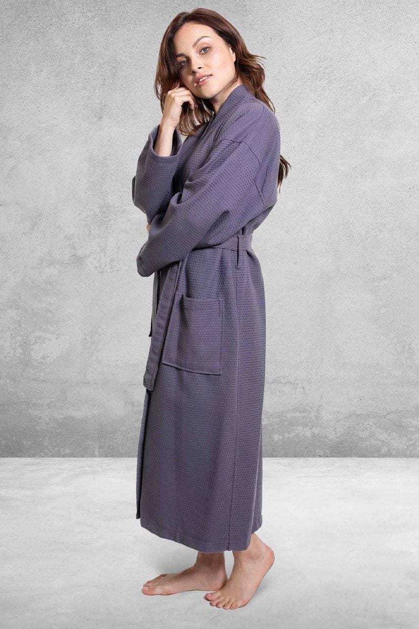 Women's Long Cotton Waffle Bathrobe, Kimono Style, Comfortable & Absorbent (ANT)