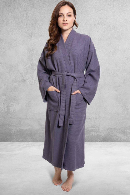 Women's Long Cotton Waffle Bathrobe, Kimono Style, Comfortable & Absorbent (ANT)