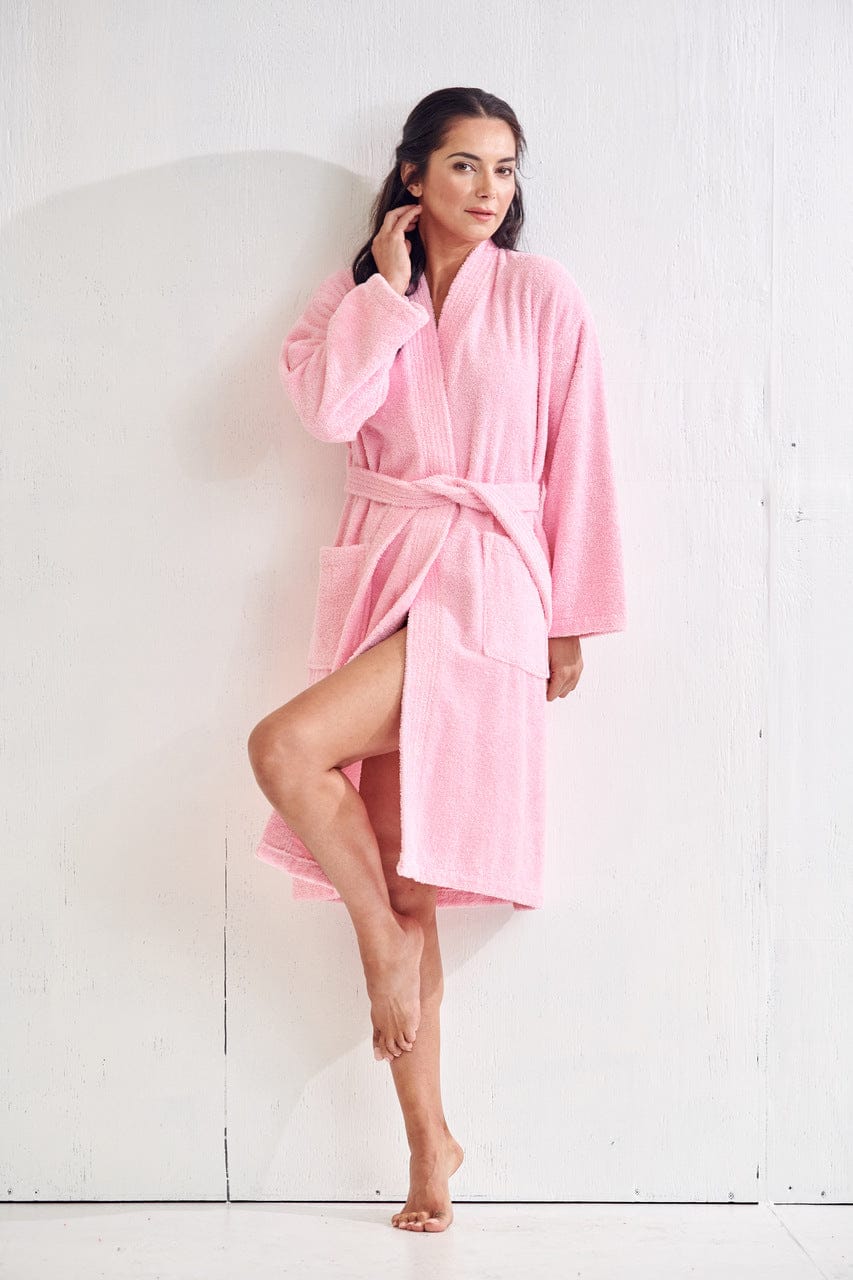 Women's Terry Cloth Cotton Bathrobe, Kimono Style, Comfort Soft & Fast Dry, (Pink)