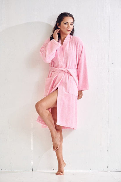 Women's Terry Cloth Cotton Bathrobe, Kimono Style, Comfort Soft & Fast Dry, (Pink)