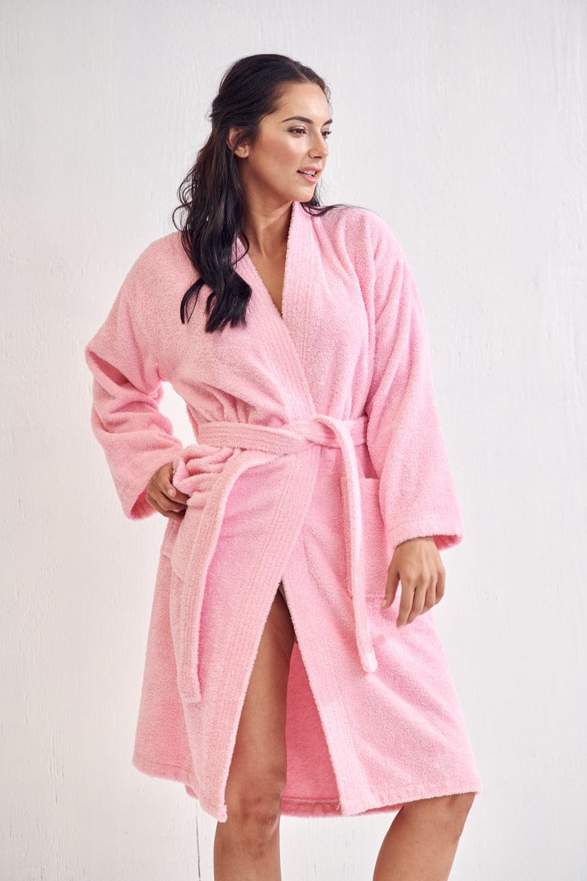 Women's Terry Cloth Cotton Bathrobe, Kimono Style, Comfort Soft & Fast Dry, (Pink)