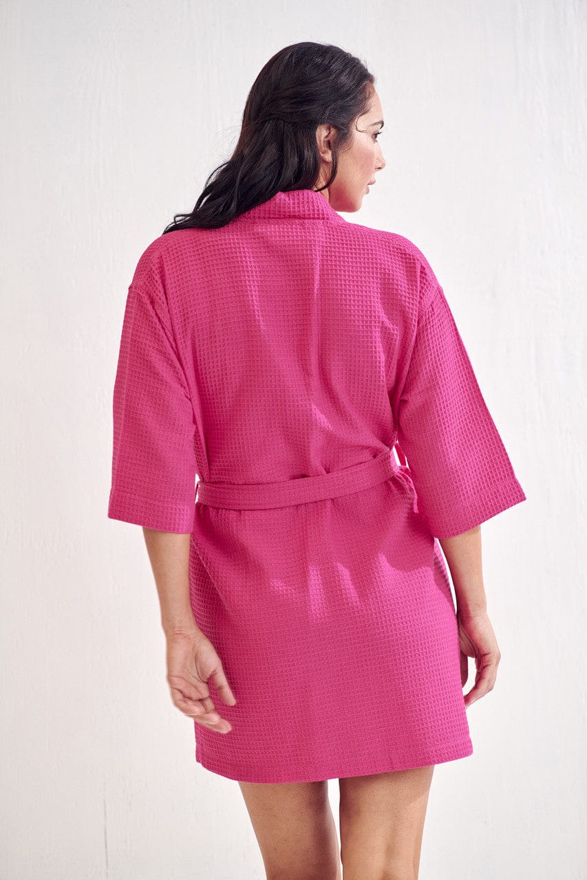 Women's Waffle Kimono Short Bathrobe- Luxurious Cotton, Absorbency & Lightweight (Fuchsia)